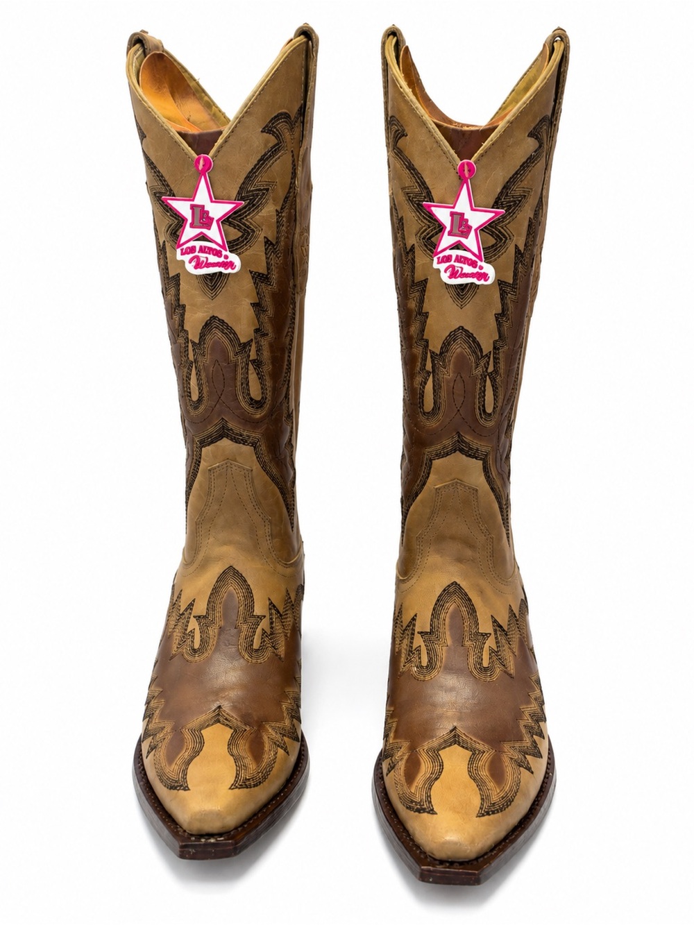 Los Altos Two-Tone Leather Cowgirl  Boots - Brown & Tan